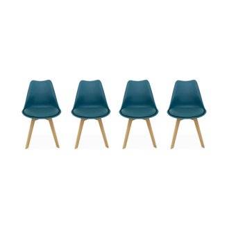 Lot de 4 chaises scandinaves. pieds bois de hêtre. chaises 1 place. bleu canard