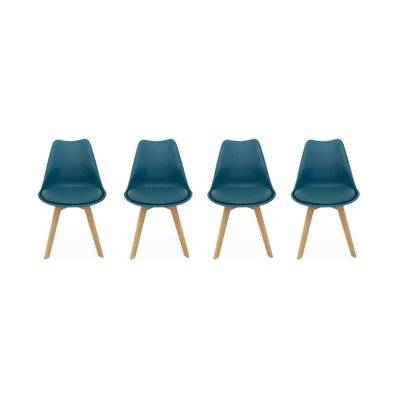 Lot de 4 chaises scandinaves. pieds bois de hêtre. chaises 1 place. bleu canard - 3760326993703 - 3760326993703