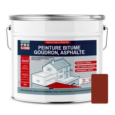 Peinture bitume, résine sol enrobé bitumeux, asphalte, goudron, macadam PROCOM 10 litres Brun rouge (RAL 040 30 40) - 170_1476 - 3700070120109