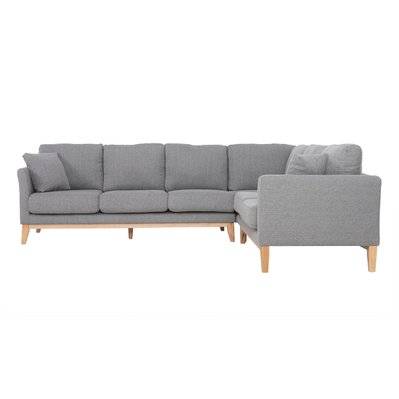Canapé d'angle déhoussable scandinave 5-6 places en tissu gris clair et bois clair OSLO - L250xT197xH80 - 44766 - 3662275098624