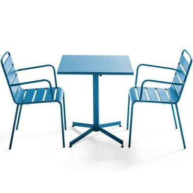 Ensemble table de jardin carrée et 2 fauteuils métal bleu pacific 70 x 70 x 72 cm - 106007 - 3663095037466