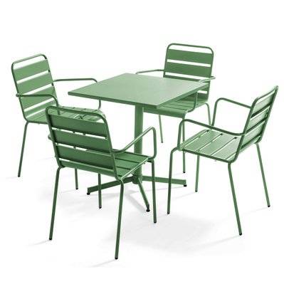 Ensemble table de jardin et 4 fauteuils en métal vert cactus 70 x 70 x 72 cm - 106014 - 3663095037534