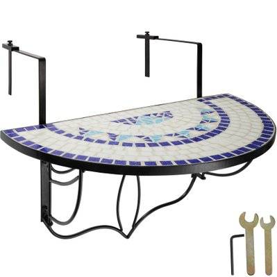 Tectake  Table de balcon rabattable 75 x 65 x 62 cm - blanc/bleu - 402766 - 4260552080349