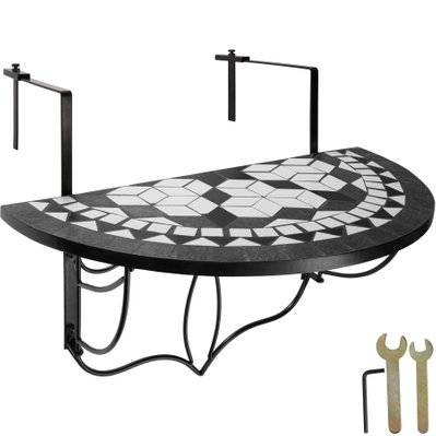 Tectake  Table de balcon rabattable 75 x 65 x 62 cm - noir/blanc - 402767 - 4260552080356