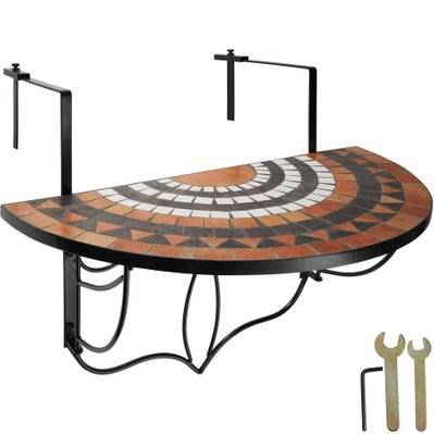 Tectake  Table de balcon rabattable 75 x 65 x 62 cm - terracotta/blanc - 402774 - 4260552080431