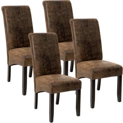 Tectake  Lot de 4 chaises aspect cuir - marron foncé - 403500 - 4061173073433