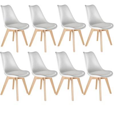 Tectake  8 Chaises de Salle à Manger FRÉDÉRIQUE Style Scandinave Pieds en Bois Massif Design Moderne - blanc - 403985 - 4061173157652