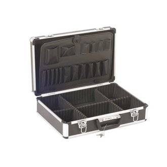 Valise à Outils PEREL avec Compartiments Amovibles - Serrure à Clé - Intérieur Capitonné- 455 x 330 x 152 mm - Noire