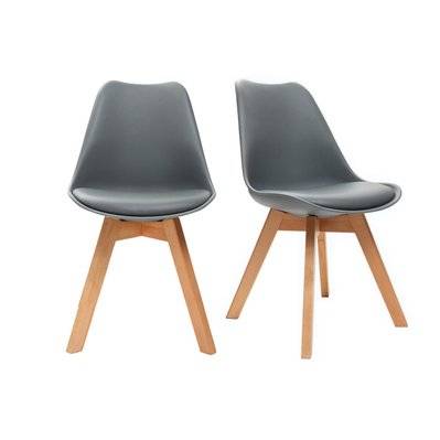 Chaises design grises avec pieds bois clair massif (lot de 2) PAULINE - - 31194 - 3662275057782