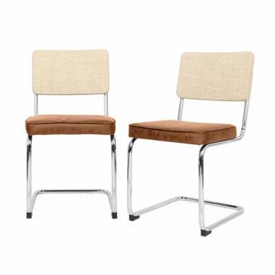 2 chaises cantilever - Maja - tissu marron clair et résine effet rotin. 46 x 54.5 x 84.5cm - 3760326999750 - 3760326999750
