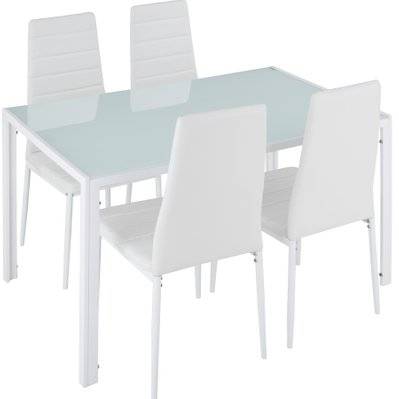 Tectake  Ensemble table + 4 chaises - blanc - 402838 - 4260552088505
