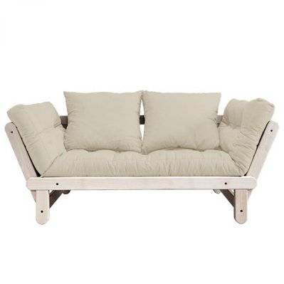 Banquette méridienne futon BEAT pin naturel tissu coloris beige couchage 75*200 cm. - 20100886353 - 3663556350882