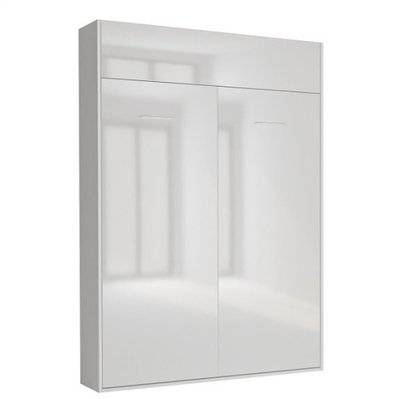 Armoire lit escamotable DYNAMO structure blanc mat façade blanc brillant 140*200 cm - 20100893165 - 3663556379128