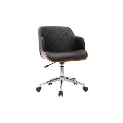 Chaise de bureau à roulettes design noir, bois foncé noyer et acier chromé SANDRO - - 49831 - 3662275122527