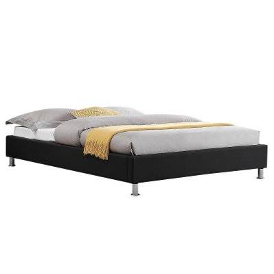 Lit futon double NIZZA, 140 x 190 cm, avec sommier, revêtement en tissu noir - 51036 - 4016787510362