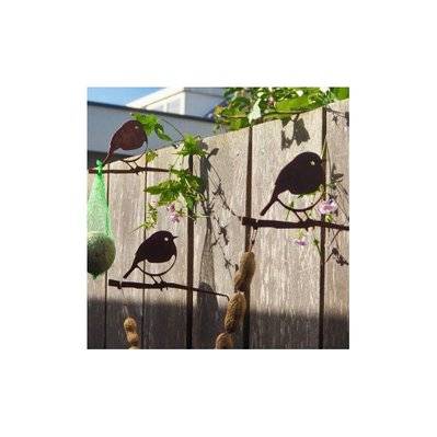 Oiseaux à planter mini rouge -gorge en acier corten (Lot de 3) - 28119 - 8719189436211