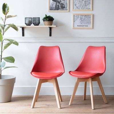 Lot de 2 chaises scandinaves NORA rouge avec coussin - 2941 - 3701227207629