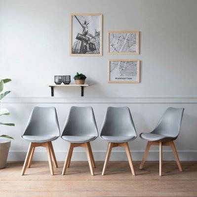 Lot de 4 chaises scandinaves NORA grises avec coussin - 1556 - 3795120372645