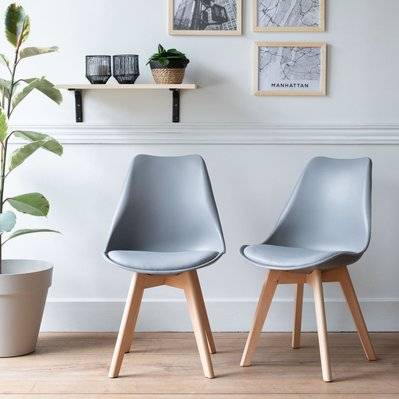 Lot de 2 chaises scandinaves NORA grises avec coussin - 1759 - 3795120373550