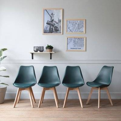 Lot de 4 chaises scandinaves NORA bleues avec coussin - 2358 - 3701227203560