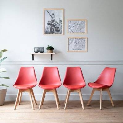 Lot de 4 chaises scandinaves NORA rouge avec coussin - 2359 - 3701227203553