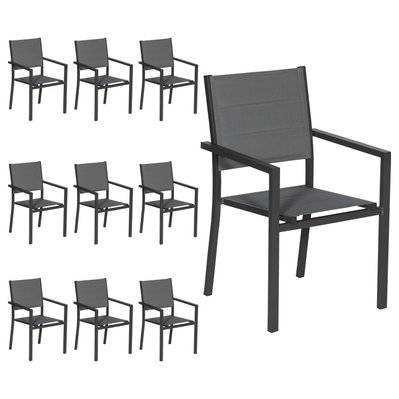 Lot de 10 chaises rembourrées en aluminium anthracite - textilène gris - 5235 - 3701227215631