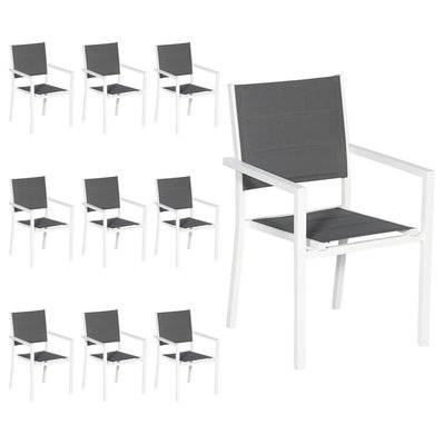 Lot de 10 chaises rembourrées en aluminium blanc - textilène gris - 5236 - 3701227215648
