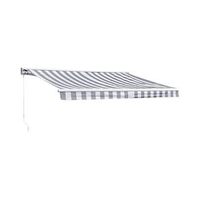 Store banne SAULE 3,5 × 3m avec semi-coffre - Toile rayée blanche/grise et structure blanche - 5120 - 3701227212890