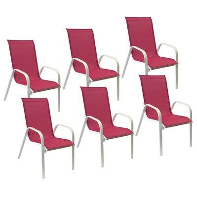 Lot de 6 chaises MARBELLA en textilène rose - aluminium blanc - 1317 - 3795120371402