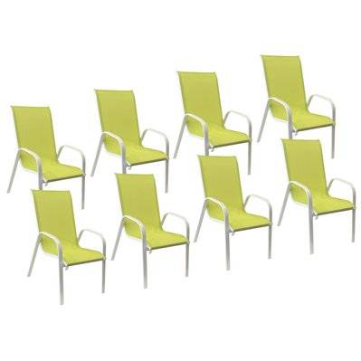 Lot de 8 chaises MARBELLA en textilène vert - aluminium blanc - 1324 - 3795120371471