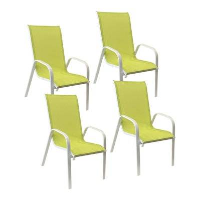 Lot de 4 chaises MARBELLA en textilène vert - aluminium blanc - 1308 - 3795120371310