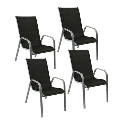 Lot de 4 chaises MARBELLA en textilène noir - aluminium gris - 1305 - 3795120371280