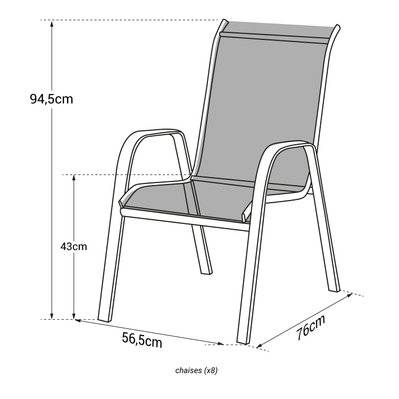 Lot de 8 chaises MARBELLA en textilène gris - aluminium gris - 1322 - 3795120371457