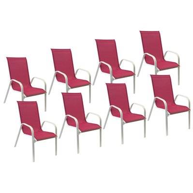 Lot de 8 chaises MARBELLA en textilène rose - aluminium blanc - 1325 - 3795120371488
