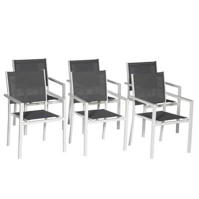 Lot de 6 chaises en aluminium blanc - textilène gris - 3829 - 3701227209784