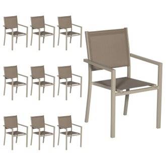 Lot de 10 chaises en aluminium taupe - textilène taupe