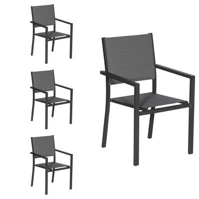 Lot de 4 chaises rembourrées en aluminium anthracite - textilène gris - 5229 - 3701227215570