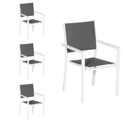 Lot de 4 chaises rembourrées en aluminium blanc - textilène gris - 5230 - 3701227215587