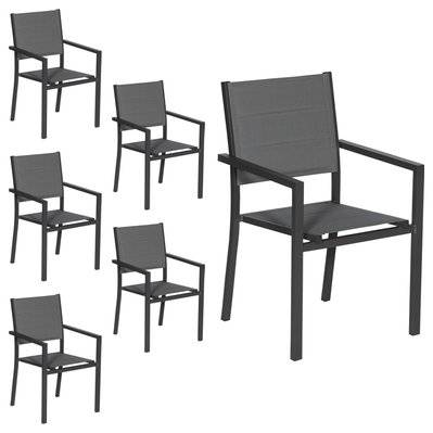 Lot de 6 chaises rembourrées en aluminium anthracite - textilène gris - 5231 - 3701227215594