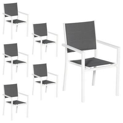 Lot de 6 chaises rembourrées en aluminium blanc - textilène gris - 5232 - 3701227215600
