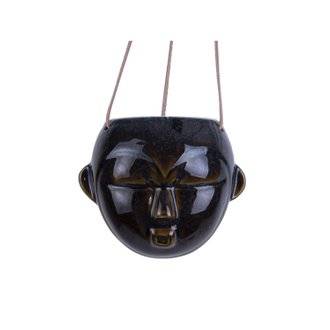 Cache-pot design rond suspendu Mask - H. 18 cm - Brun foncé