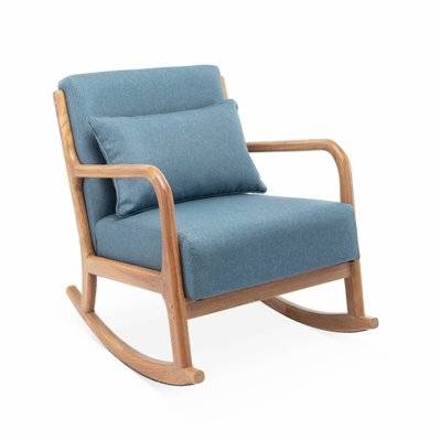 Fauteuil à bascule design en bois et tissu. 1 place. rocking chair scandinave. bleu - 3760326993567 - 3760326993567