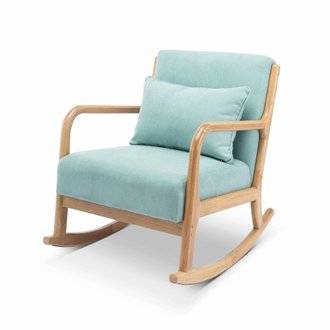 Fauteuil à bascule design en bois et tissu. 1 place. rocking chair scandinave. vert d'eau