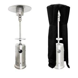 Parasol chauffant OSLO - chauffage d'extérieur gaz - acier inox + housse et table