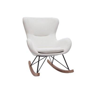 Rocking chair scandinave en tissu velours côtelé beige, métal noir et bois clair ESKUA - L76xP105xH101 - 50631 - 3662275124392