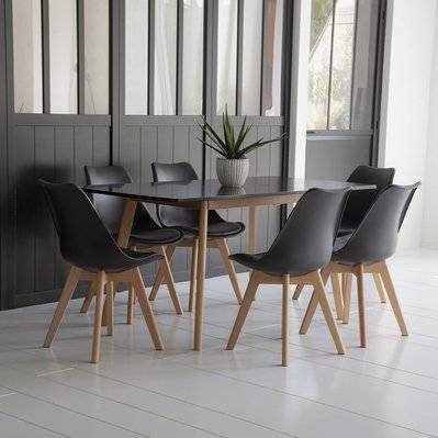 Ensemble table extensible 120/160cm HELGA et 6 chaises NORA noir - 4159 - 3701227211770