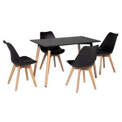 Ensemble table rectangulaire 120cm PIA et 4 chaises NORA noir - 4546 - 3701227212258