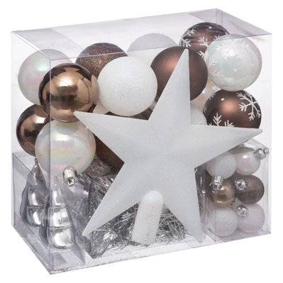Kit de décoration pour sapin de Noël - 44 Pièces - Marron et blanc - 514442 - 3560239511243