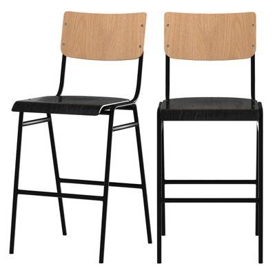 Chaise de bar mi-hauteur Clem en bois clair et noir 65 cm (lot de 2) - 9381 - 3701324540933