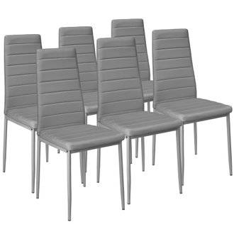 Tectake  Lot de 6 chaises avec surpiqûre gris